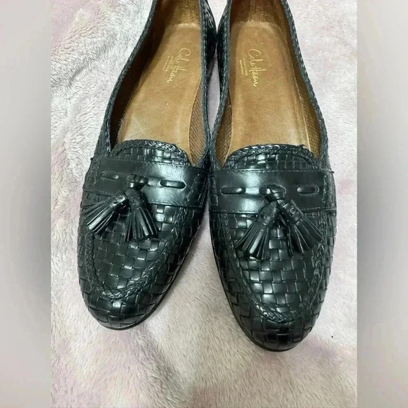 Cole Haan Black Leather Basket Weave Tassel Loafers Size 9 1/2AA Narrow - Picture 3 of 9